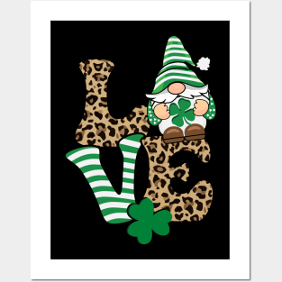 Love St. Patrick's Day Gnome Leopard Print Posters and Art